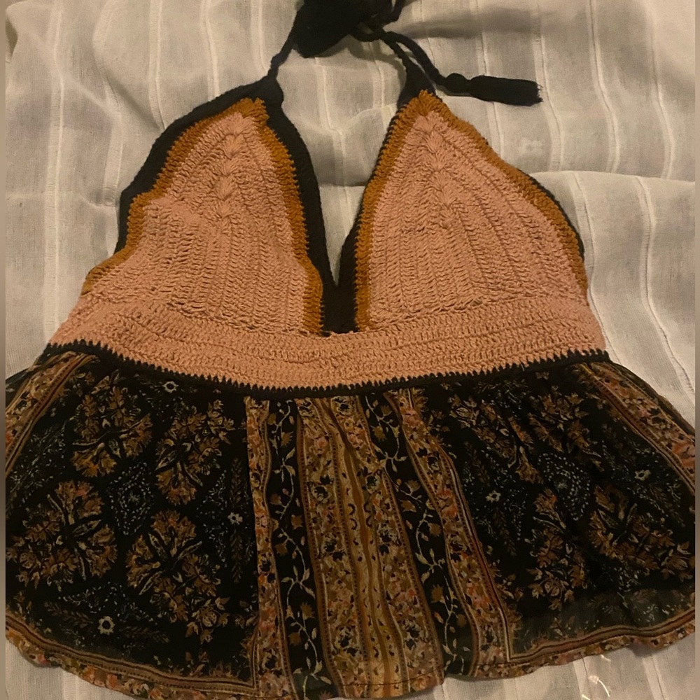 XS AMERICAN EAGLE OUTFITTERS CROCHET BABYDOLL HALTER top/camisole